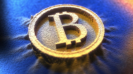 Bitcoin sign made of pinart pins. 3D rendering