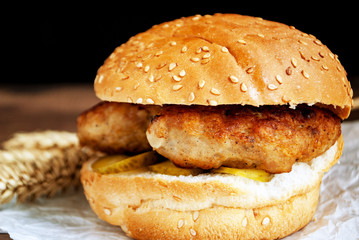 sandwich with meat cutlets