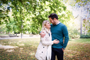 Young couple in love walking together