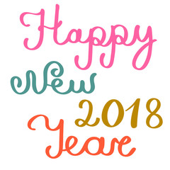 Colorful Happy New Year card with lettering. Vector illustration.
