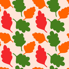 Forest background. Oak leaves seamless pattern. Vector illustration.