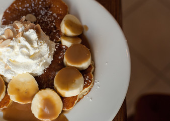 Whipped cream banana pancake