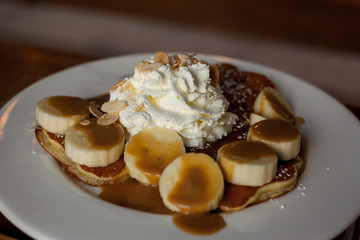 Whipped cream banana pancake
