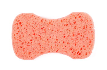Red sponge isolated on white background, top view