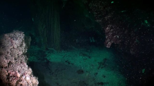 Scuba diving underwater in caves of Yucat&aacute;n Mexico cenotes. Clean and clear underground water.