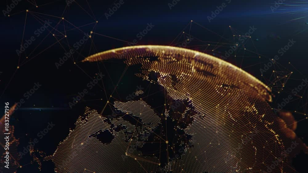 Wall mural earth global connectivity. abstract background with gold flakes and bokeh. broadcast background. 3d 