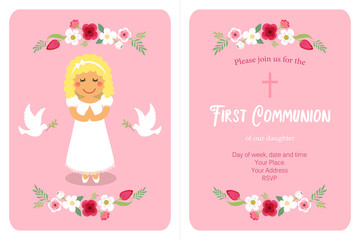 Cute First Communion card for girls