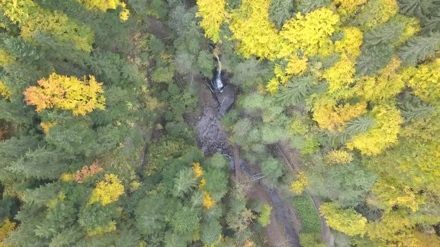 Aerial shoot of beautiful places in carpathian mountains. Waterfall Zhenetskyi Huk , Ukraine