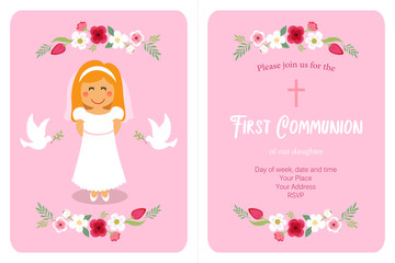 Cute First Communion card for girls