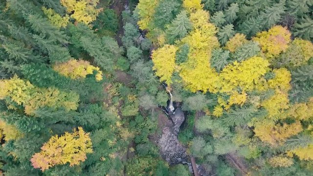 Aerial shoot of beautiful places in carpathian mountains. Waterfall Zhenetskyi Huk , Ukraine