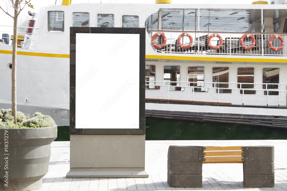 Wall mural billboard in front of passenger ferry