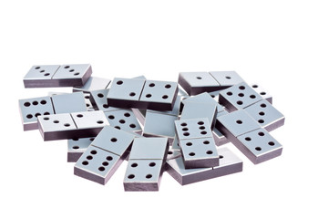 White dominoes lying flat on a white background.