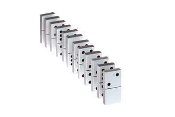 white dominoes standing in a row on a white background