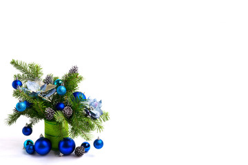 Christmas centerpiece with silk poinsettias, copy space