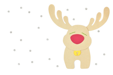 Reindeer and snow paper cut on white background - isolated