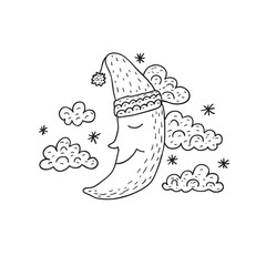 Funny moon. Nursery art. Minimalist scandinavian style.