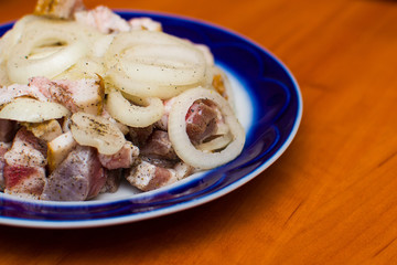 lard with onion and pepper. traditional cuisine