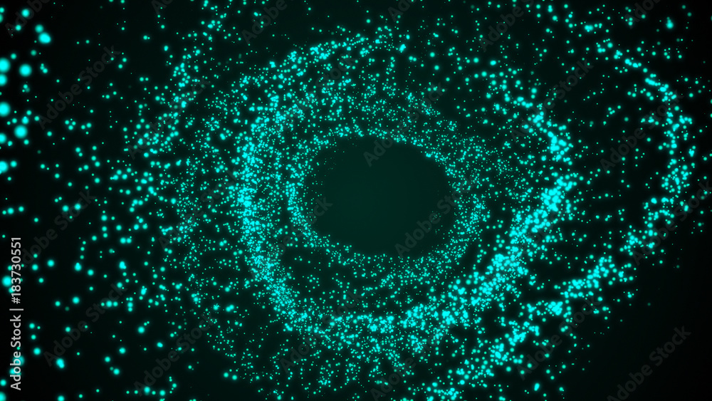 Poster abstract background with tunnel particles. 3d rendering
