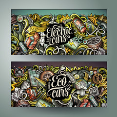 Cartoon doodles electric cars banners