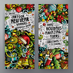 Obraz premium Cartoon cute colorful vector doodles New Year horizontal banners