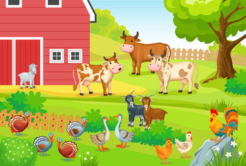 Obraz na płótnie Canvas Animals life on the farm. Horizontal illustration for children books.