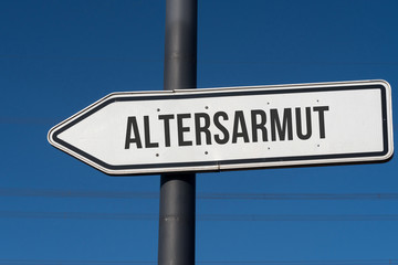 Ein Richtungspfeil mit dem Aufdruck Altersarmut