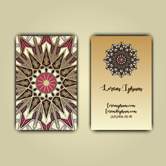 Luxury business cards with floral mandala ornament. Vintage decorative elements