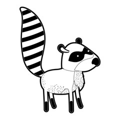 raccoon cartoon in black silhouette with thick contour vector illustration