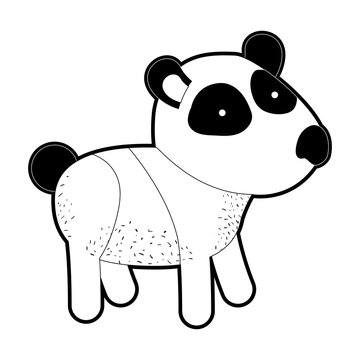 panda cartoon in black silhouette with thick contour vector illustration