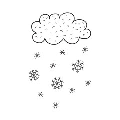 Cloud and snowflakes. Nursery art. Minimalist scandinavian style.