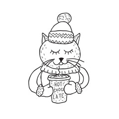 Funny cat. Nursery art. Minimalist scandinavian style.