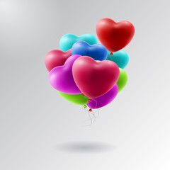 Fototapeta na wymiar beautiful vector holiday illustration of flying bunch of balloon hearts. Happy Valentines Day