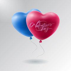 Obraz na płótnie Canvas Beautiful Vector Holiday Illustration of Flying Red And Blue Balloon Hearts. Together Forever Happy Valentines Day