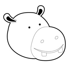 hippopotamus cartoon head in black silhouette with thick contour vector illustration