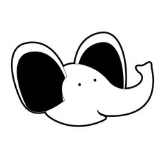 elephant cartoon head in black silhouette with thick contour vector illustration