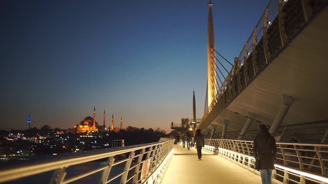 People Walking At Halic Metro Bridge, Istanbul, Turkey