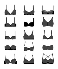 Collection of different types of bras illustrations, icons