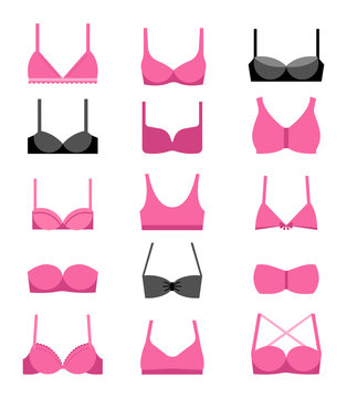 Collection of different types of bras illustrations, icons