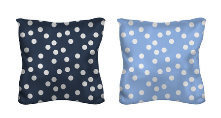 White and polka dots square pillow. Vector mock up