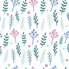 Vector floral pattern with handdrawn flowers and leafs