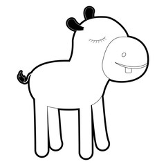 female hippopotamus cartoon with closed eyes expression in black silhouette with thick contour vector illustration