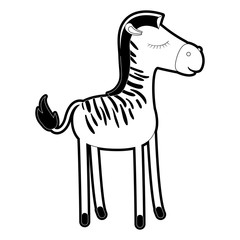female zebra cartoon with closed eyes expression in black silhouette with thick contour vector illustration