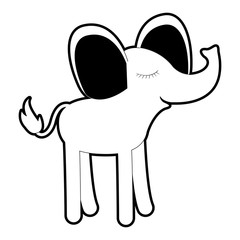 female elephant cartoon with closed eyes expression in black silhouette with thick contour vector illustration