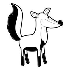 fox cartoon with black sections silhouette with thick contour vector illustration