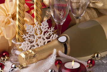 Gift, bottle, snowflake, candles