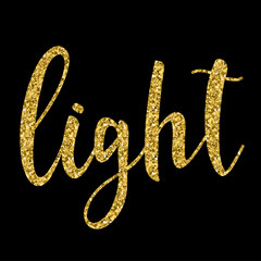 Handwritten yoga gold lettering isolated on black. Doodle handmade quote for design t shirt, birthday gift card, party invitation, workshop advertising poster, scrapbook, album etc. Gold texture.