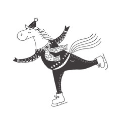 Funny horse on the skates. Nursery art. Minimalist scandinavian style.