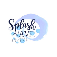 Splash wave logo original design, aqua label, abstract water badge watercolor vector Illustration
