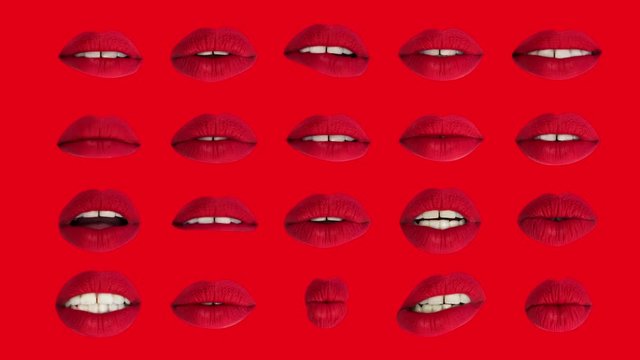 sequence of different images of woman's beautiful full red lips
