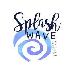Splash wave logo, water design element, aqua badge watercolor vector Illustration